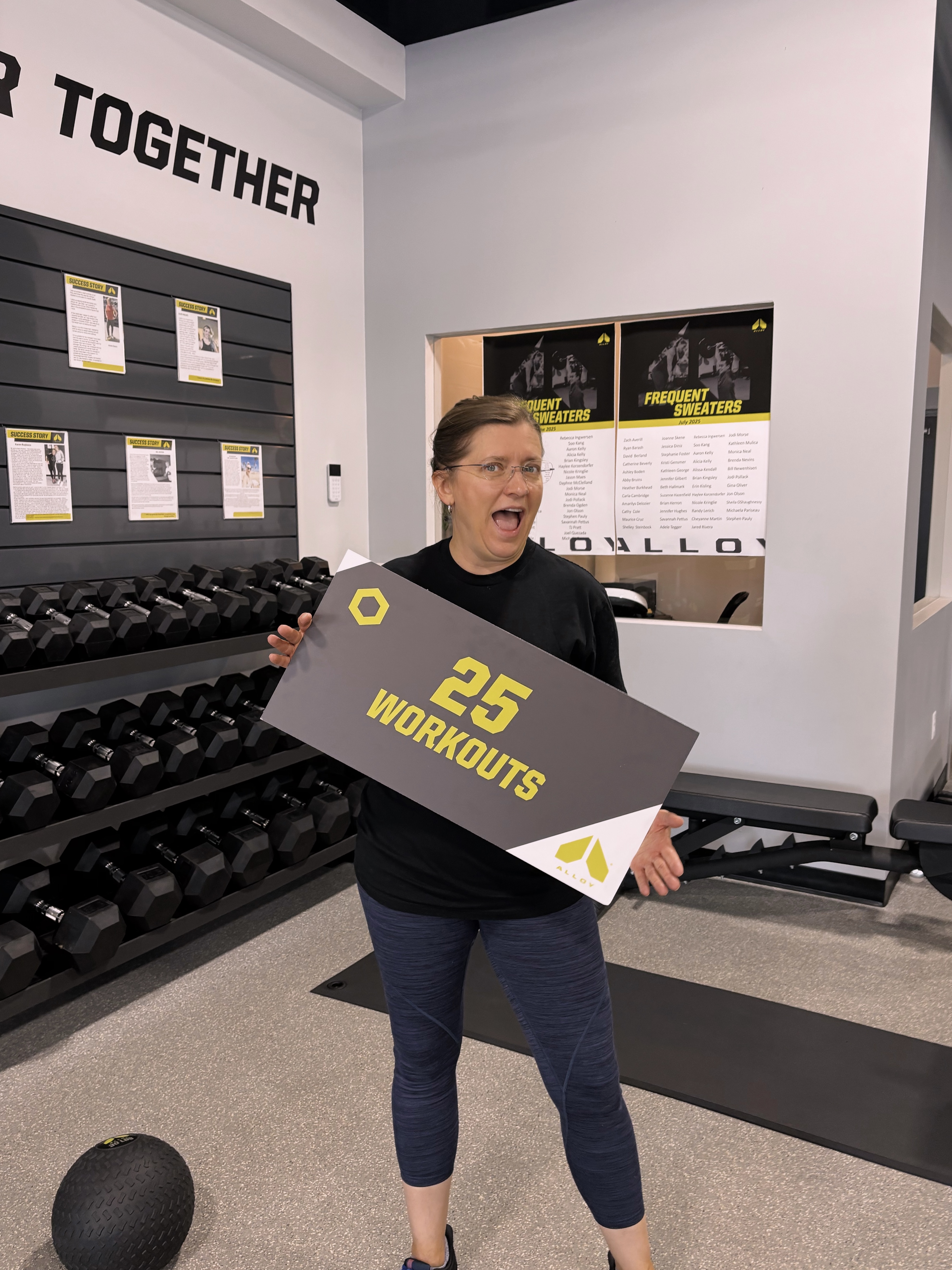 Member celebrating 25 workouts